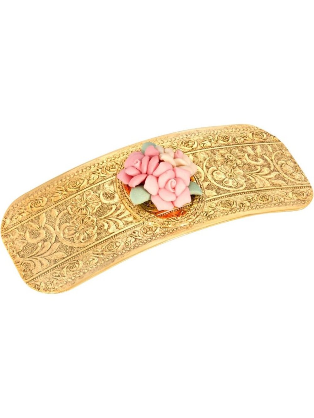 Large Pink Porcelain Flower Hair Barrette Clip for Women - Handmade Floral